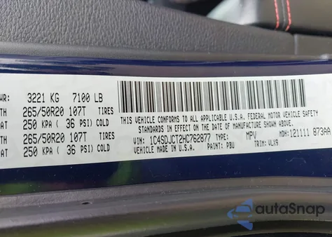 2017 Dodge Durango R/T Awd z USA, uszkodzony, nr VIN 1C4SDJCT2HC762877